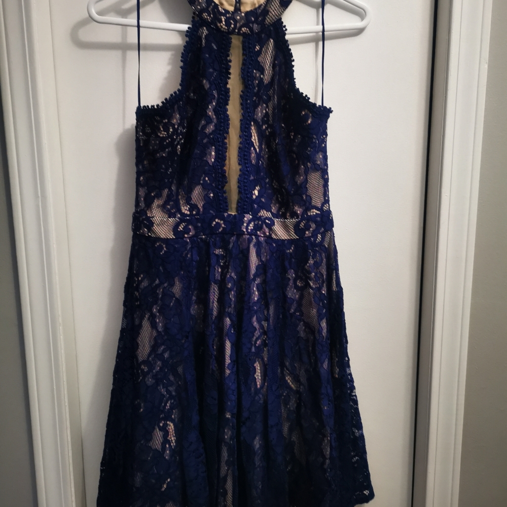 Maniju dress sz:M. Royal blue lace with nude mesh.